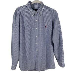 Ralph Lauren Button Down Oxford Shirt Men XL Blue White Gingham Long Sleeve XL